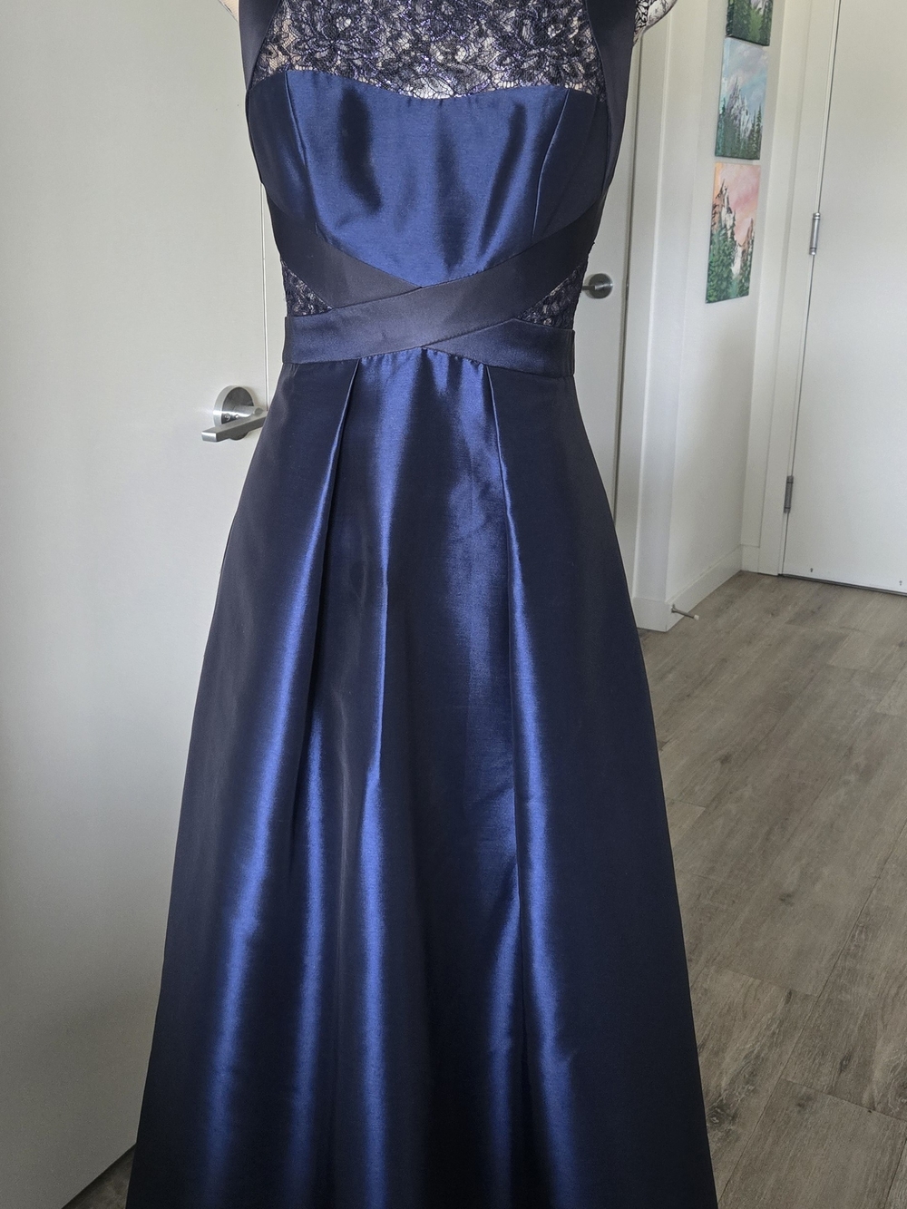 Theia Deep Midnight Tea Length Gown